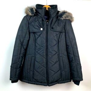 Basic Editions Black Long Puffer Jacket Size Small